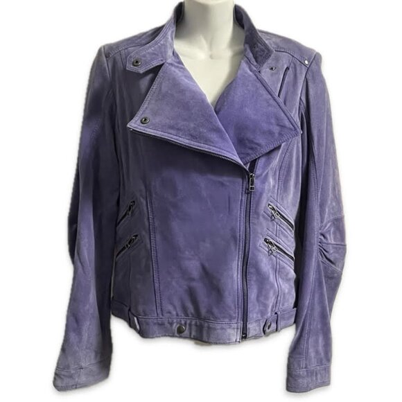 Danier Suede Leather Moto Jacket Womens M Purple Asymmetrical Full Zip - Picture 2 of 16